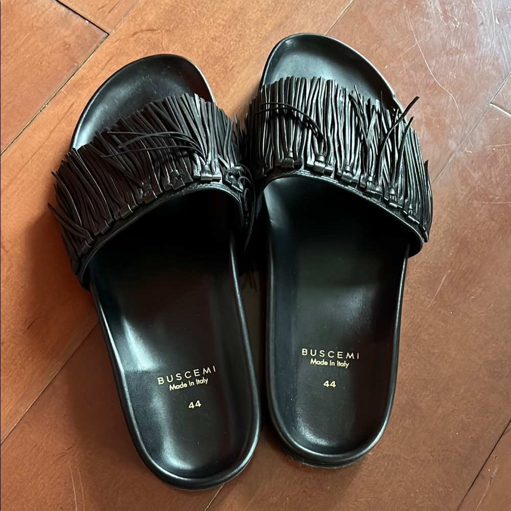 Buscemi Leather Fringe Slides